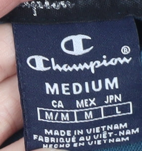 Champion Mens Blue Pullover Hoodie Medium Logo Embroidered Fleece