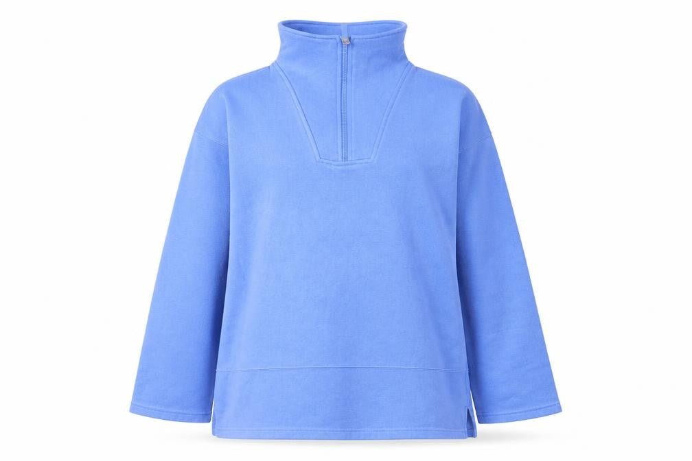 Front view of Para women’s blue 1/4 zip pullover sweatshirt, size M