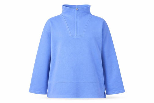 Front view of Para women’s blue 1/4 zip pullover sweatshirt, size M