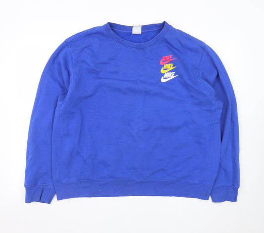 Nike Men's Blue Logo Pullover Sweatshirt L Regular Fit Sportswear
