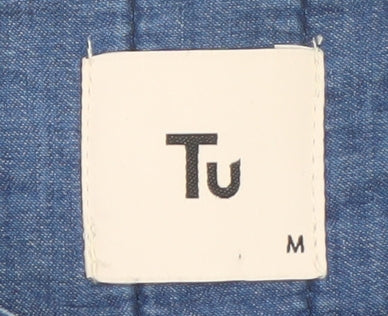 Tu Women's Blue Embroidered Bohemian Cotton Tie Blouse Medium