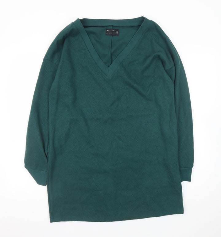 ASOS DESIGN Women's Green V-Neck Long Sleeve Shift Dress Size 12