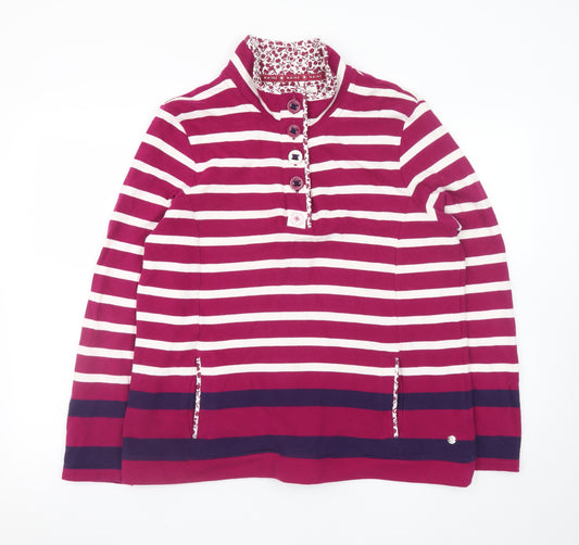 Maine New England Women’s Red & White Stripe Henley Sweatshirt Size 16 Cotton