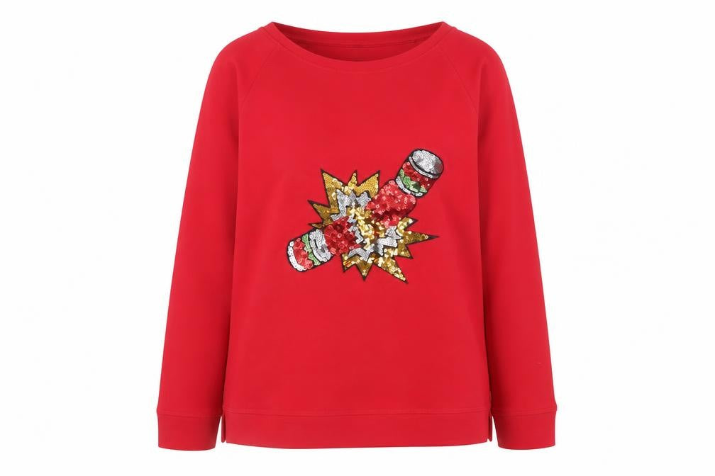 Front view of Marks & Spencer Women Red Sequin Pullover Sweatshirt, size 24