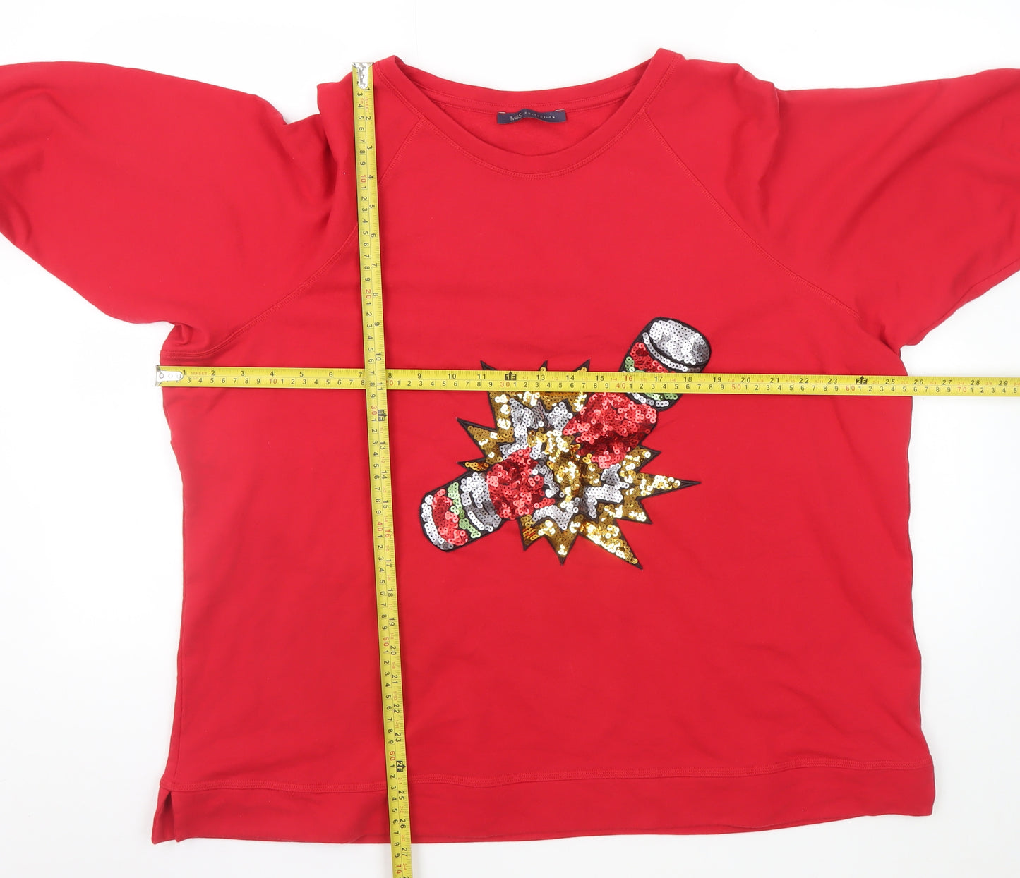 Marks and Spencer Women Red Sequin Pullover Sweatshirt Size 24