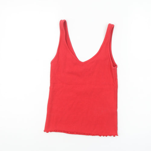 New Look Women’s Red Cotton Blend V-Neck Tank Top Size 10