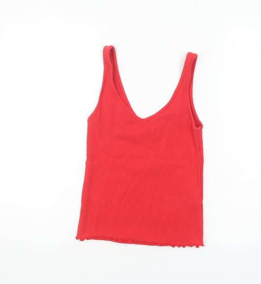New Look Women’s Red Cotton Blend V-Neck Tank Top Size 10