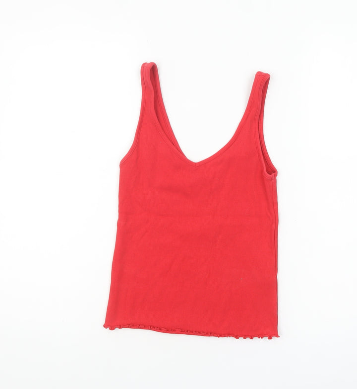 New Look Women’s Red Cotton Blend V-Neck Tank Top Size 10