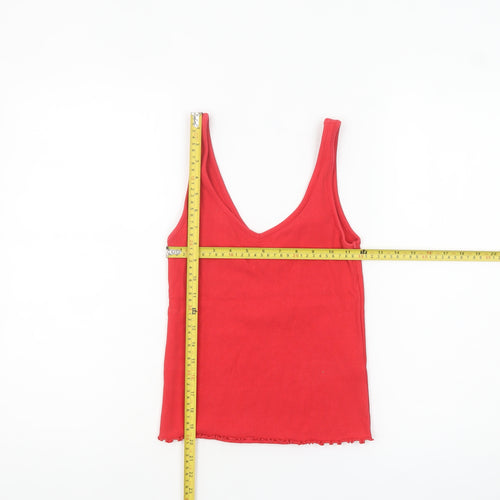 New Look Women’s Red Cotton Blend V-Neck Tank Top Size 10