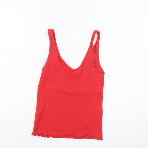 New Look Women’s Red Cotton Blend V-Neck Tank Top Size 10