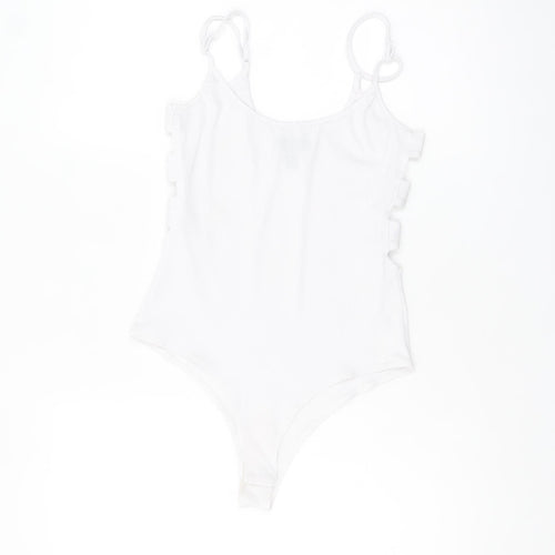 New Look Womens White Bodysuit UK 8 Jersey Scoop Neck Stretch Sleeveless