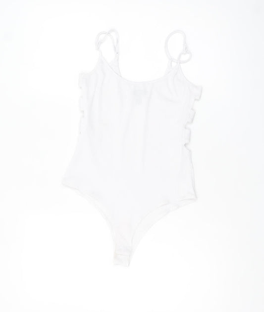 New Look Womens White Bodysuit UK 8 Jersey Scoop Neck Stretch Sleeveless