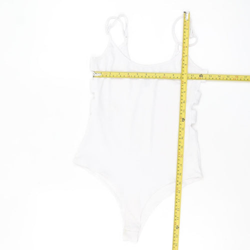 New Look Womens White Bodysuit UK 8 Jersey Scoop Neck Stretch Sleeveless