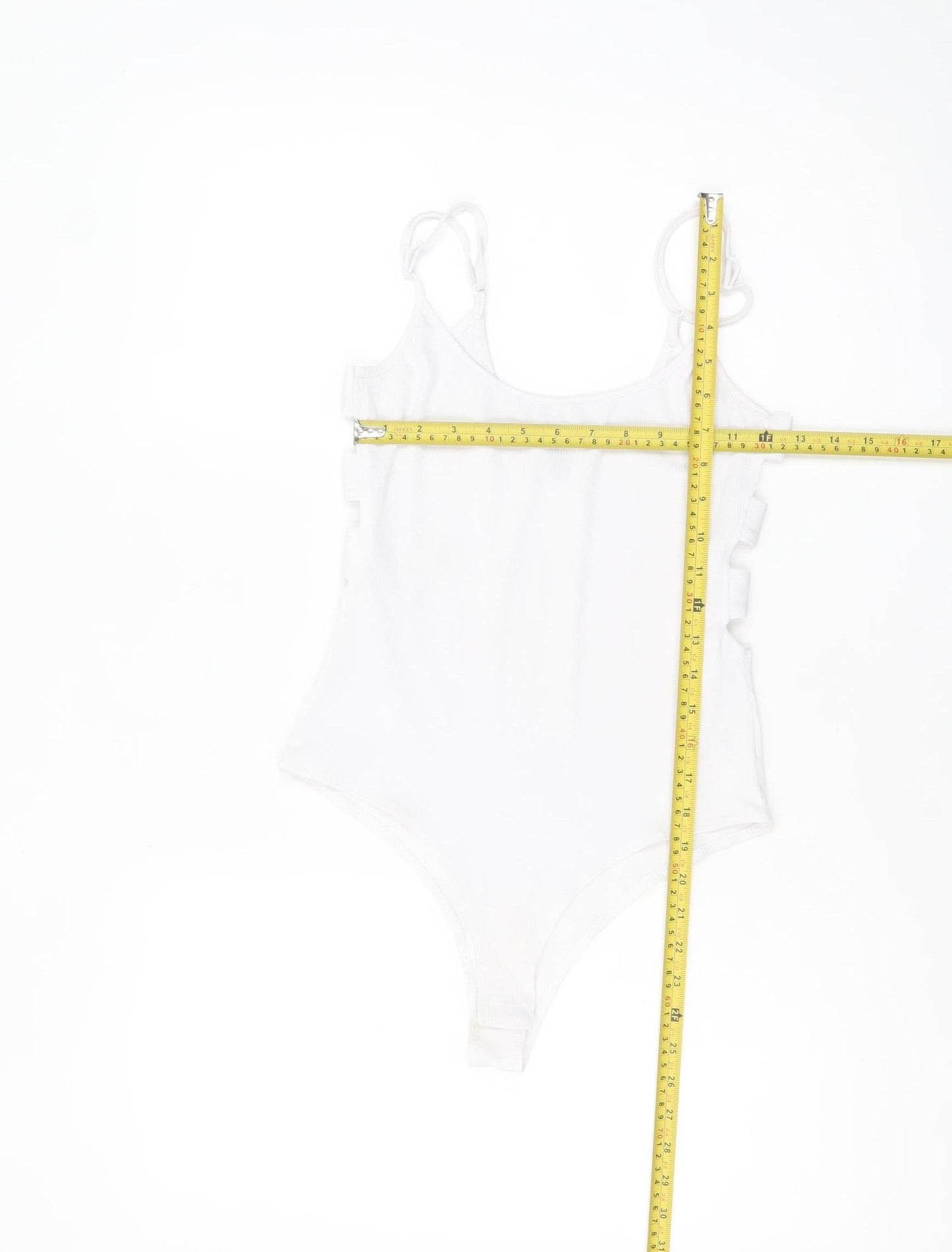 New Look Womens White Bodysuit UK 8 Jersey Scoop Neck Stretch Sleeveless