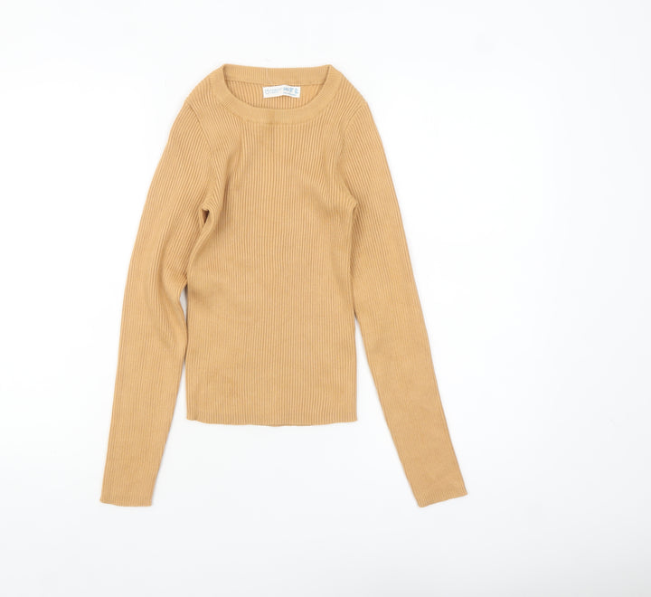 Primark Women’s Beige Ribbed Knit Slim Fit Jumper Size 2XS
