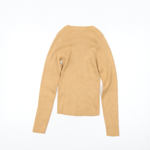 Primark Women’s Beige Ribbed Knit Slim Fit Jumper Size 2XS