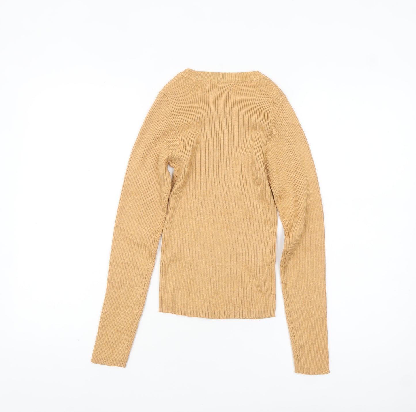Primark Women’s Beige Ribbed Knit Slim Fit Jumper Size 2XS