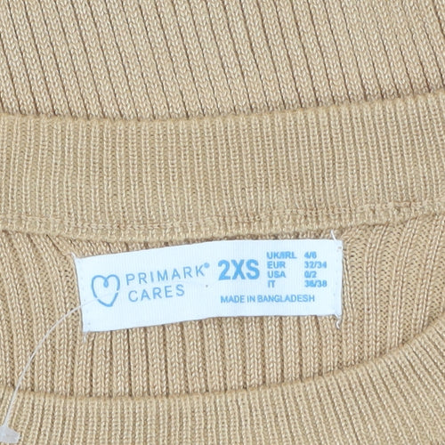 Primark Women’s Beige Ribbed Knit Slim Fit Jumper Size 2XS