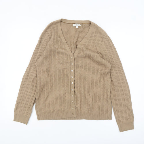 CC Women’s Beige Cable-Knit V-Neck Button Cardigan Size L