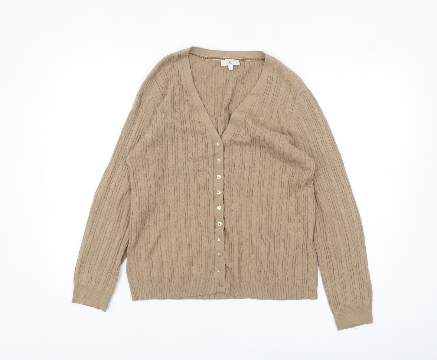 CC Women’s Beige Cable-Knit V-Neck Button Cardigan Size L
