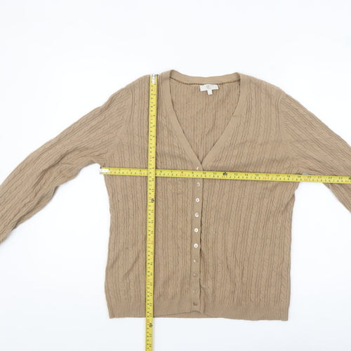 CC Women’s Beige Cable-Knit V-Neck Button Cardigan Size L