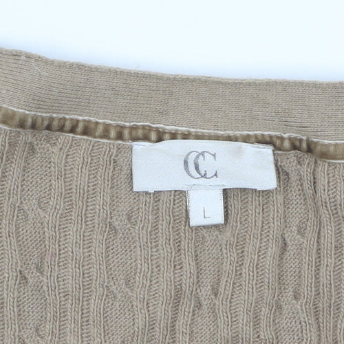 CC Women’s Beige Cable-Knit V-Neck Button Cardigan Size L