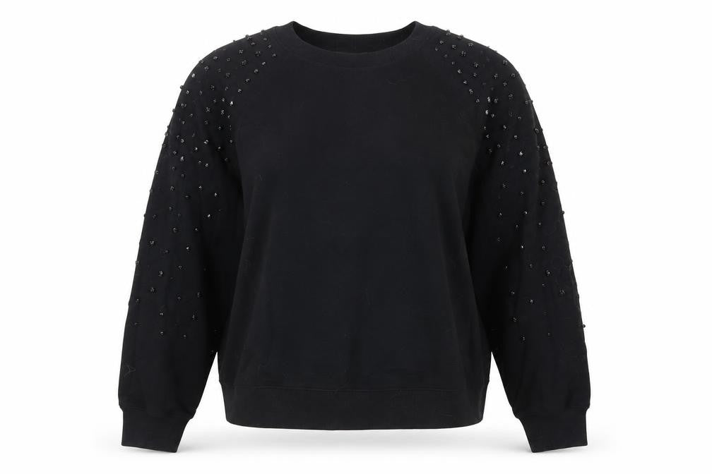Front view of Marks & Spencer women’s black beaded long sleeve sweatshirt xs