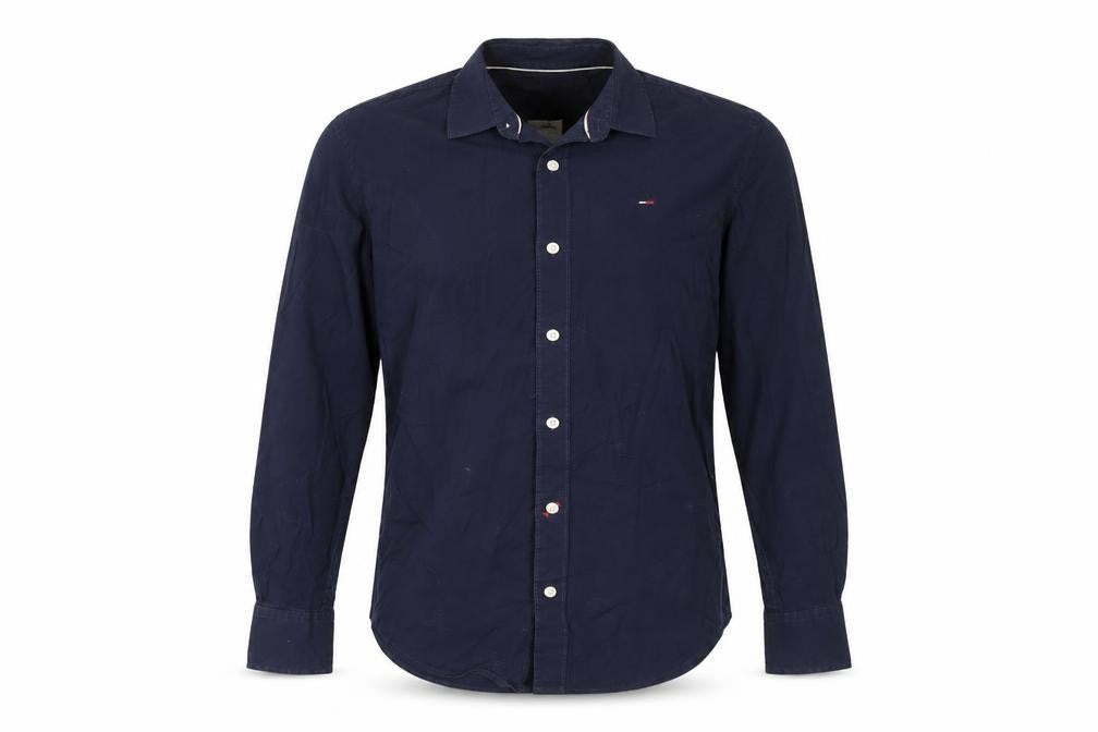 Front view of Hilfiger Denim Men's Blue Long Sleeve Button-Up Shirt M