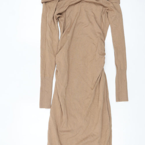 Coast Women’s Beige Off Shoulder Bodycon Knit Dress Size 10