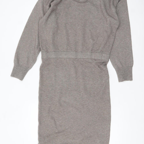 M Lounge Women Grey Midi Bodycon Knit Collared Dress M