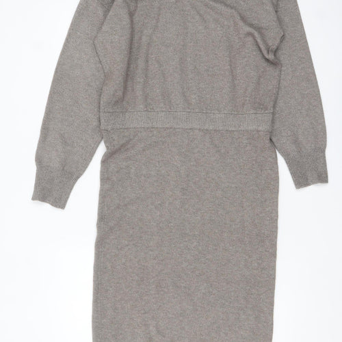 M Lounge Women Grey Midi Bodycon Knit Collared Dress M