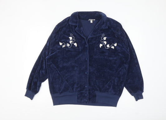 Apollo Sports Womens Blue Embroidered Velour Bomber Jacket Size M
