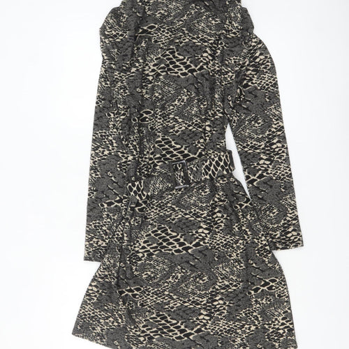 In Other Words Women’s Black Snake Print Belted Shift Dress Size 10