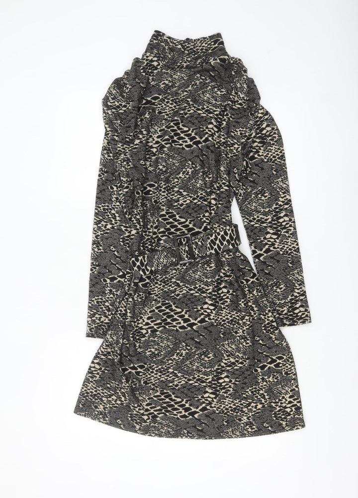 In Other Words Women’s Black Snake Print Belted Shift Dress Size 10