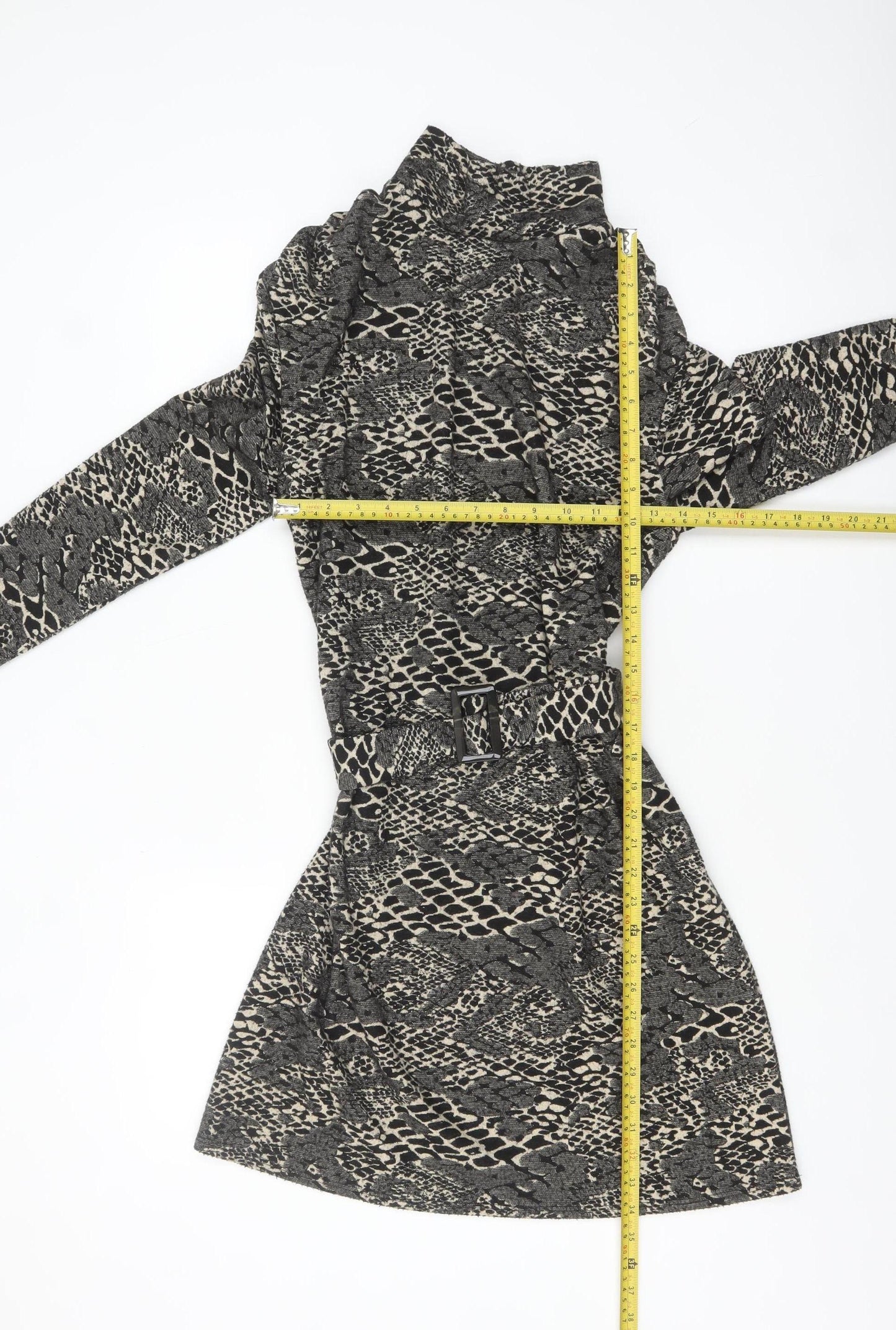 In Other Words Women’s Black Snake Print Belted Shift Dress Size 10