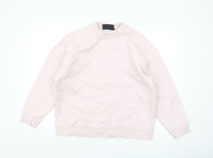Couture Women Pink Crew Neck Cotton Pullover Sweatshirt UK S