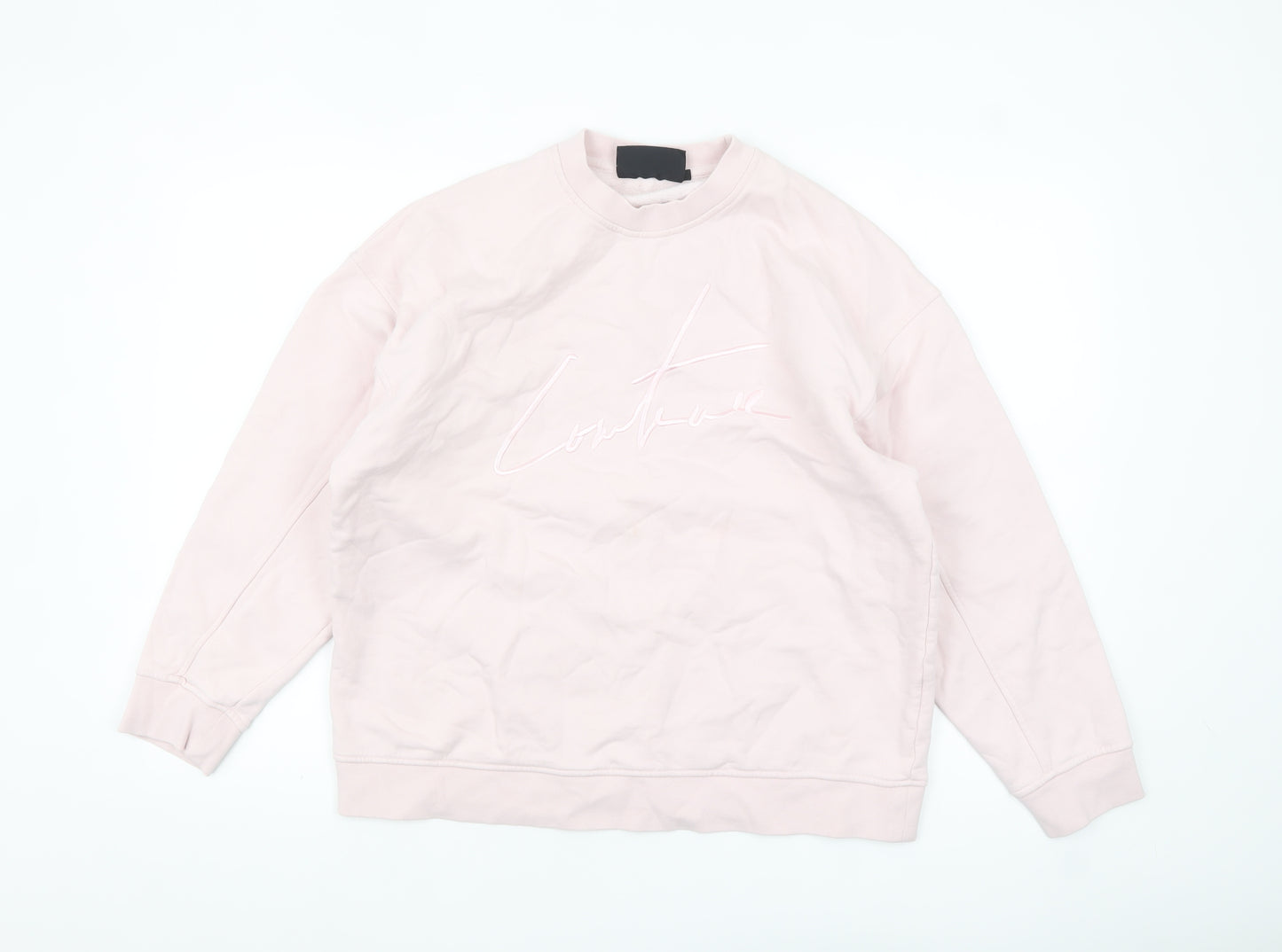 Couture Women Pink Crew Neck Cotton Pullover Sweatshirt UK S