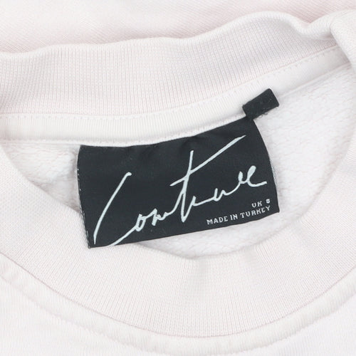 Couture Women Pink Crew Neck Cotton Pullover Sweatshirt UK S