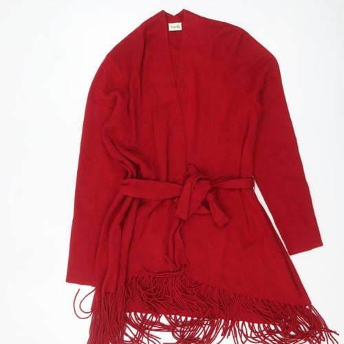 Viyella Women's Red Wrap Fringe Belted Cardigan Jumper Size M