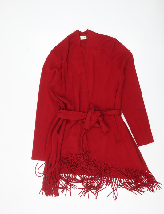 Viyella Women's Red Wrap Fringe Belted Cardigan Jumper Size M