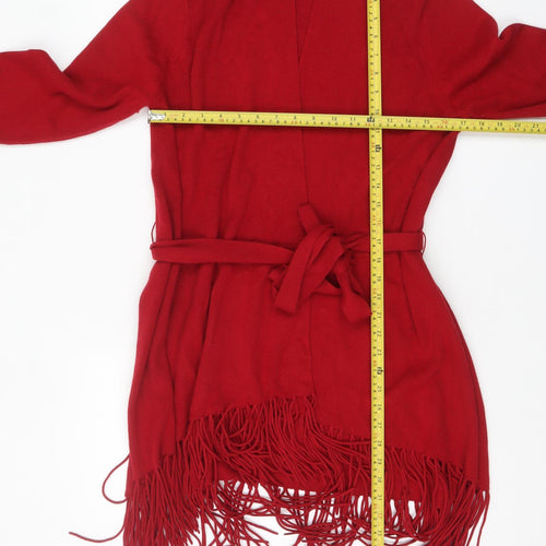 Viyella Women's Red Wrap Fringe Belted Cardigan Jumper Size M