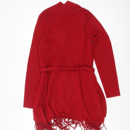 Viyella Women's Red Wrap Fringe Belted Cardigan Jumper Size M