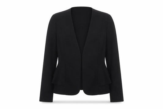 Front view of Topshop Women’s Black Peplum Suit Jacket UK 10 Polyester Cotton Blend
