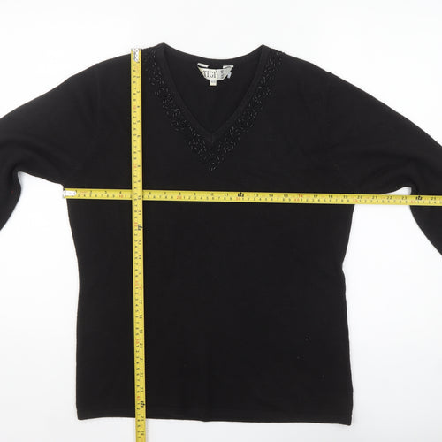 Tigi Wear Womens Black V-Neck Beaded Pullover Jumper Size 14