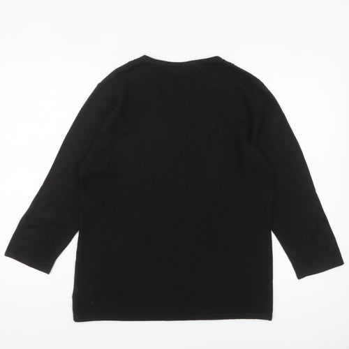Tigi Wear Womens Black V-Neck Beaded Pullover Jumper Size 14