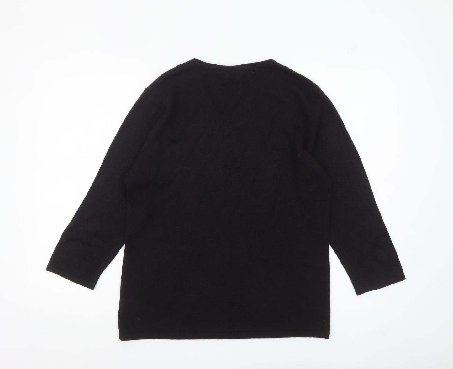 Tigi Wear Womens Black V-Neck Beaded Pullover Jumper Size 14