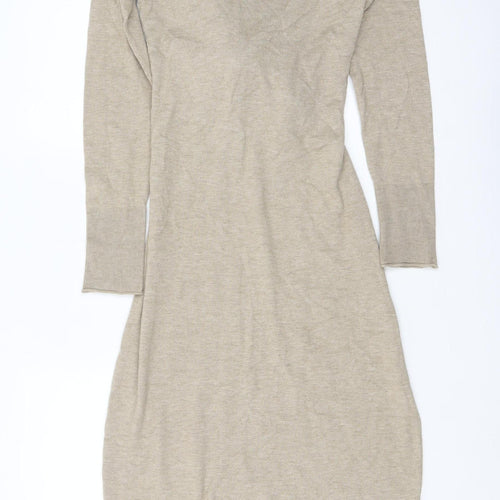 Monsoon Women’s Beige Knit Midi Bodycon Dress Size M