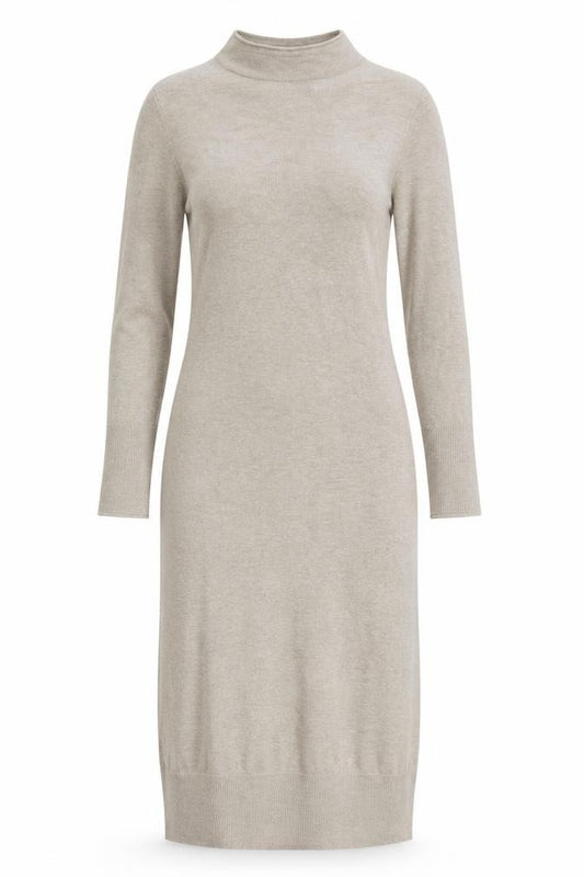 Front view of Monsoon Women’s Beige Knit Midi Bodycon Dress, size M