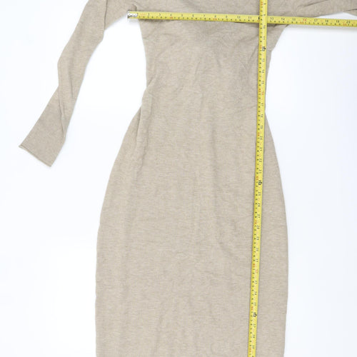 Monsoon Women’s Beige Knit Midi Bodycon Dress Size M