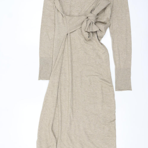 Monsoon Women’s Beige Knit Midi Bodycon Dress Size M